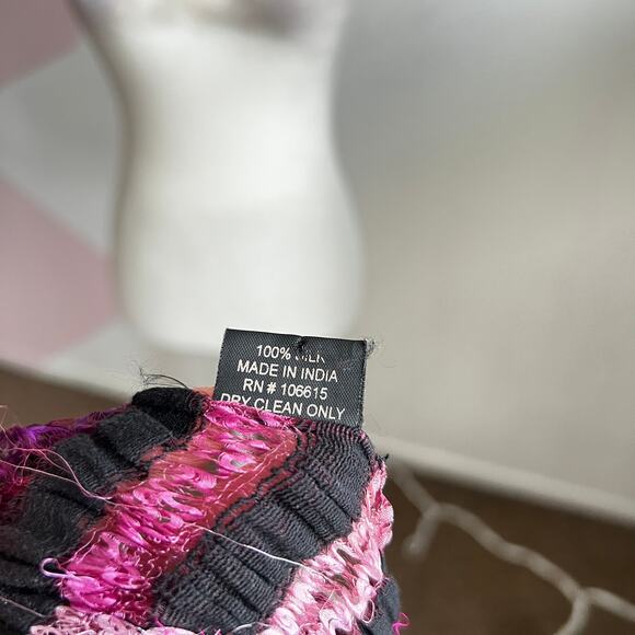 Pink Striped 100% Silk‎ Scarf Luxury Coquette Retro Y2K - Picture 4 of 4